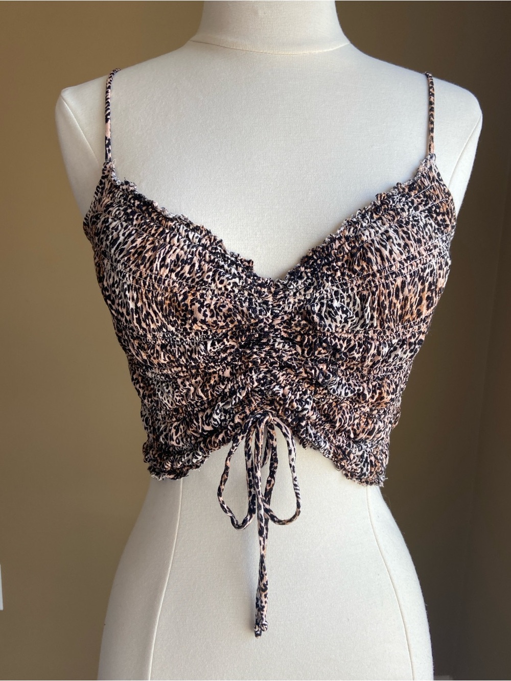 Urban Outfitters Leopard Print Ruched Crop Top, Large, Festival Ren Faire‎